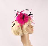  Head band feather  fascinator  hot pink w black contrast STYLE: HS/4678 /HP